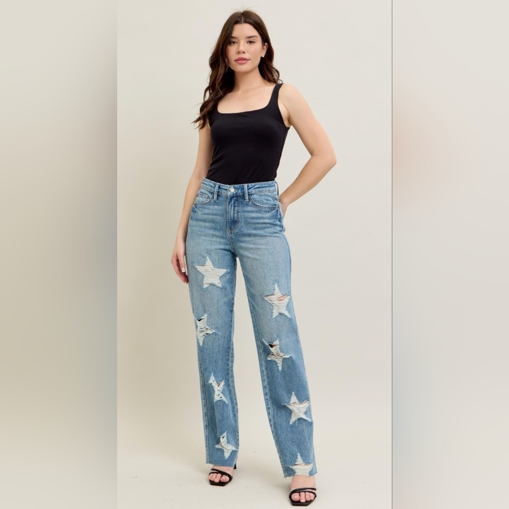 Judy Blue HR Rigid Magic 90's Straight Fit Jeans Star Americana Various Retail - Picture 5 of 16